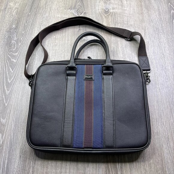TED BAKER Brown Polyurethane Leather Satchel Messenger Laptop Briefcase Bag - Picture 1 of 14
